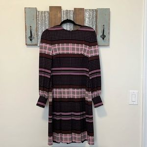 Donna Morgan plaid long sleeve pleated bottom dress